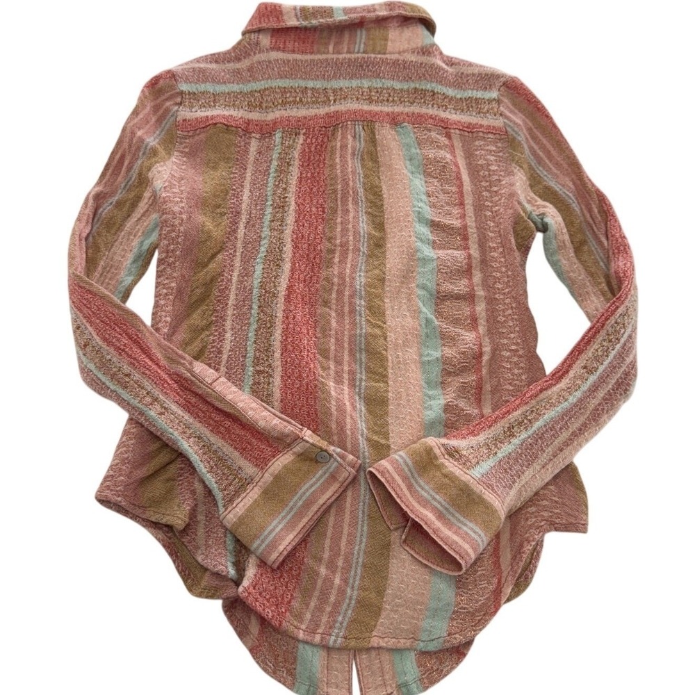 Maeve Anthropologie Top Women Size 0 Pink Calipatria Stripe Button Down Boho - Picture 6 of 11